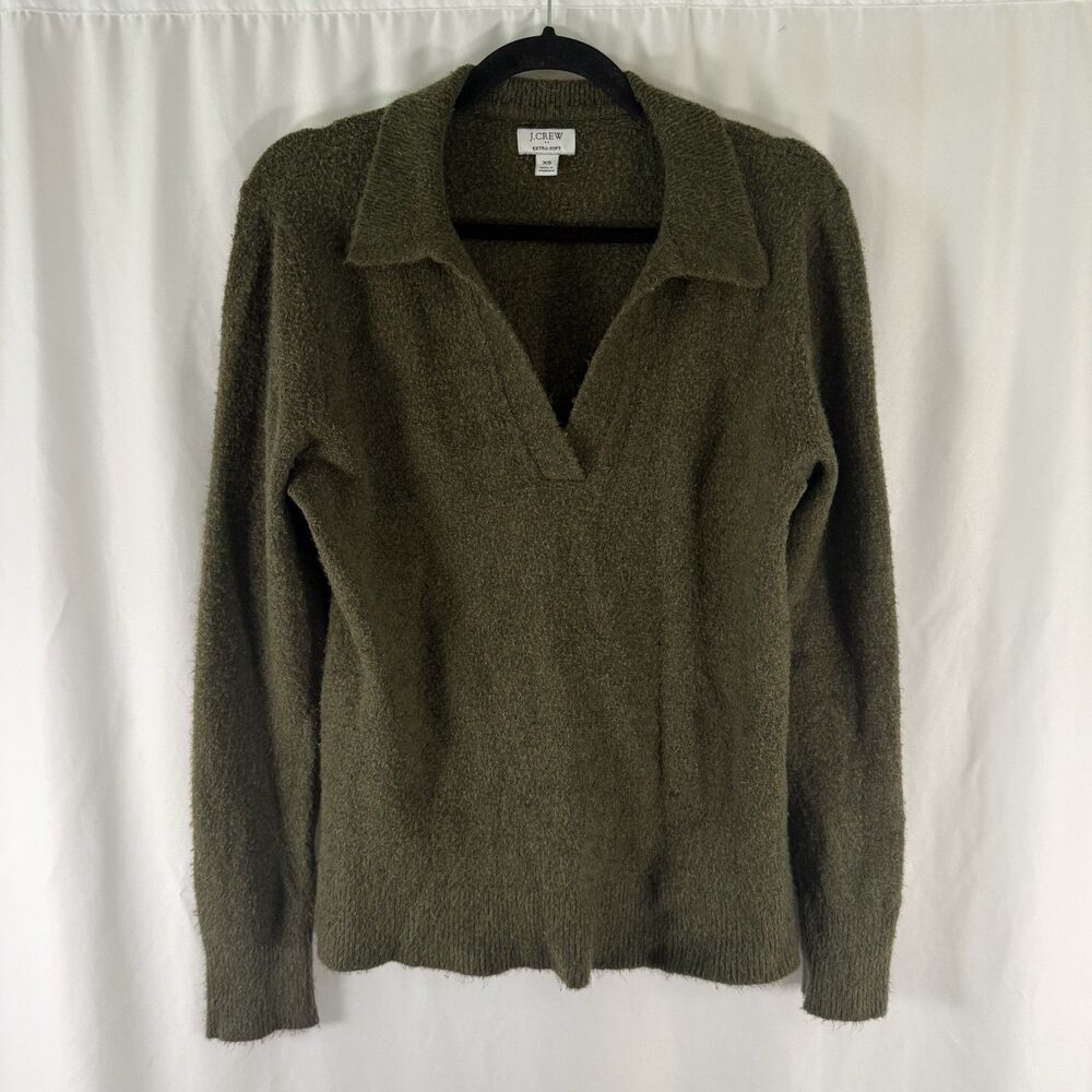 J. Crew Extra Soft Sweater Women's XS Green Collared Pullover Wool Blend